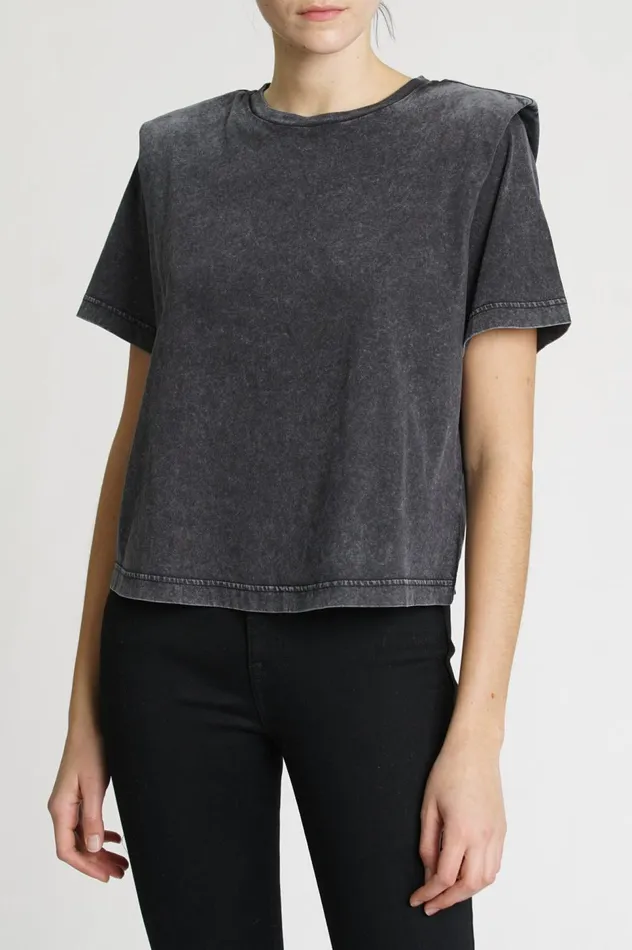 Pistola Denim Brileigh Shoulder Pad Tee 8211 Black Sky Women Tops