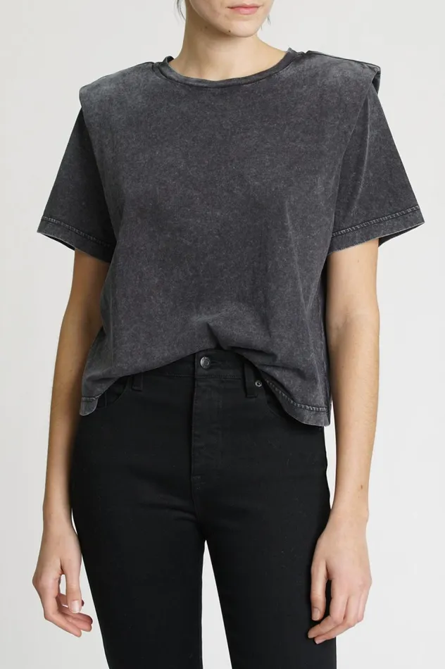 Pistola Denim Brileigh Shoulder Pad Tee 8211 Black Sky Women Tops