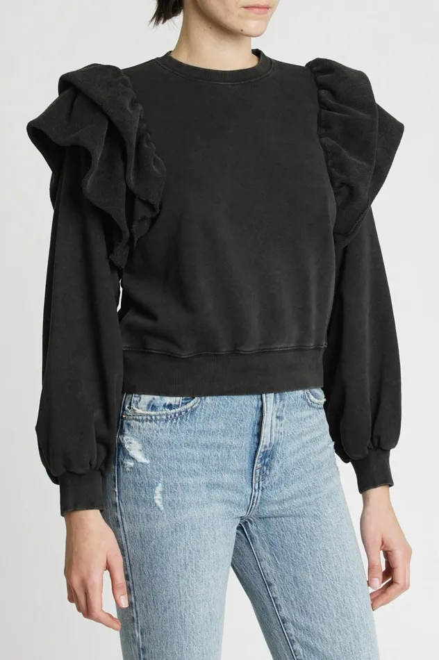 Pistola Denim Dylan Ruffle Sweatshirt 8211 Black Sky Women Tops