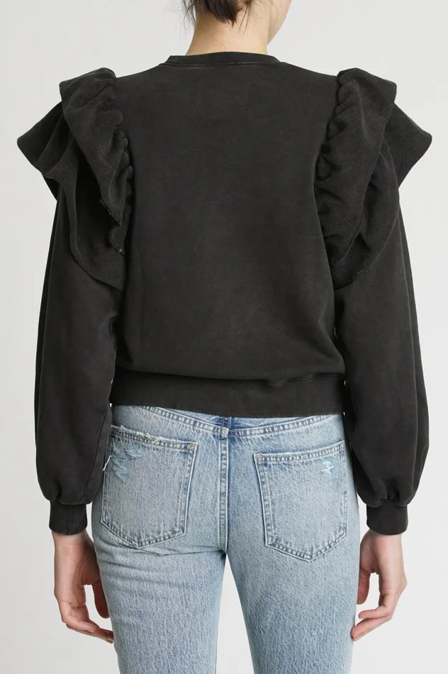 Pistola Denim Dylan Ruffle Sweatshirt 8211 Black Sky Women Tops