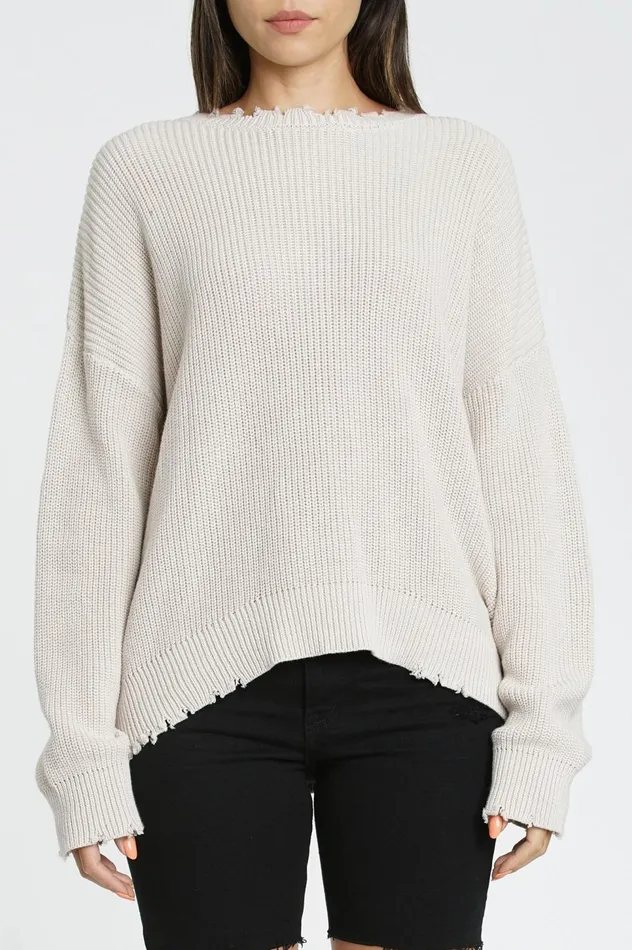 Pistola Denim Eve RoundNeck Pullover With Distressed Edges 8211 Dove Women Tops