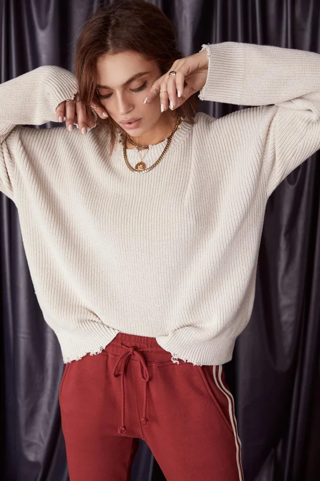 Pistola Denim Eve RoundNeck Pullover With Distressed Edges 8211 Dove Women Tops