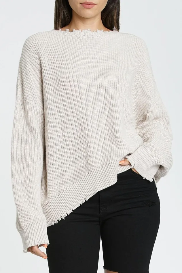 Pistola Denim Eve RoundNeck Pullover With Distressed Edges 8211 Dove Women Tops