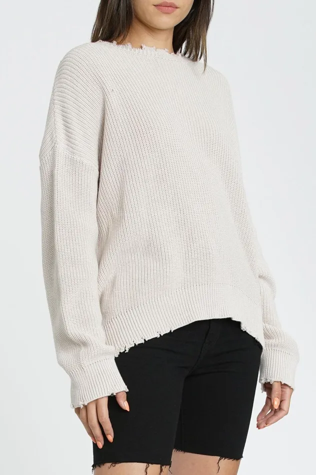 Pistola Denim Eve RoundNeck Pullover With Distressed Edges 8211 Dove Women Tops