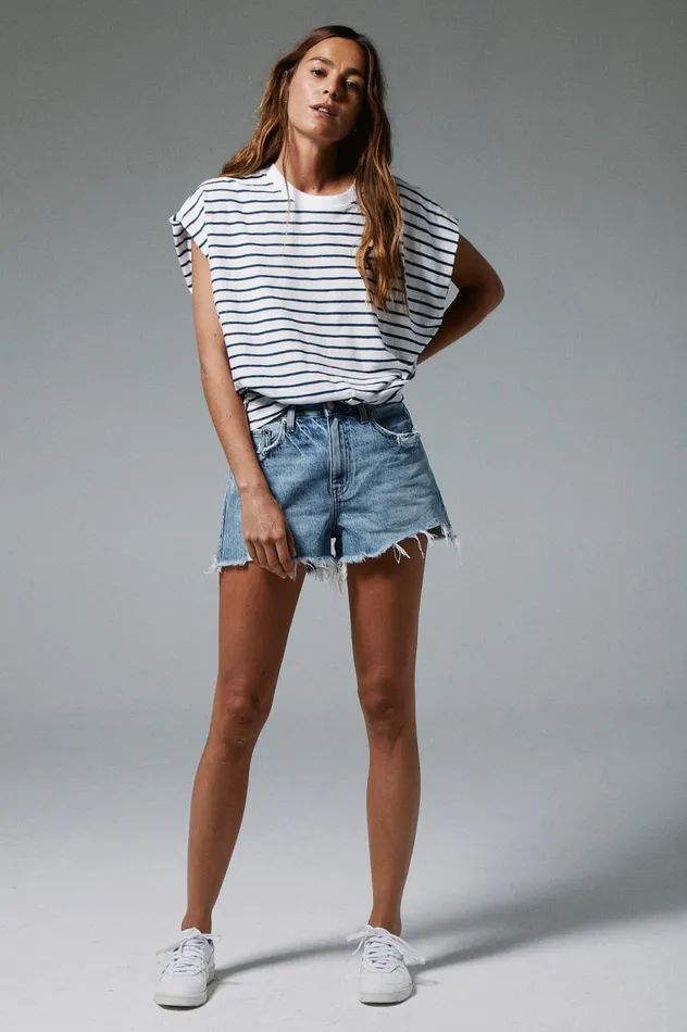 Pistola Denim Trina Muscle Tee 8211 Ocean Stripe Women Tops