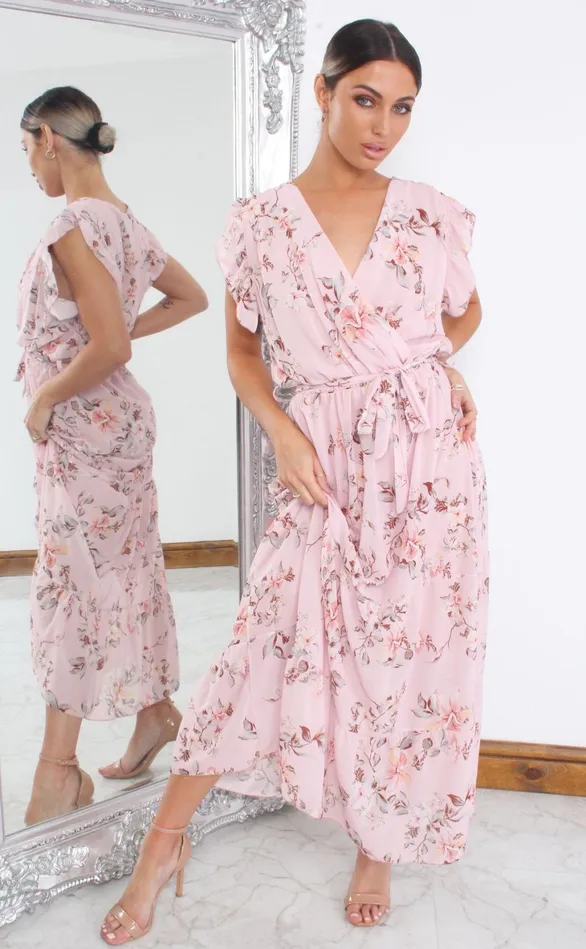 Pixie Pink Floral Wrap Maxi Dress Women Missfiga Wrap Dresses