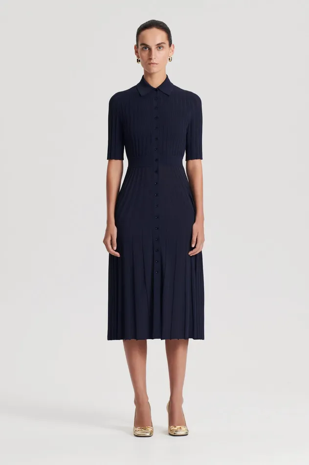 PLEATED RIB SHIRT DRESS NAVY Dresses Scanlan Theodore Women