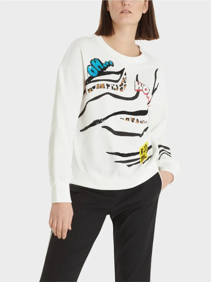 Pullover and Sweatshirts Damen Marc Cain Sweatshirt Mit Paillettenverzierung Deep Sea