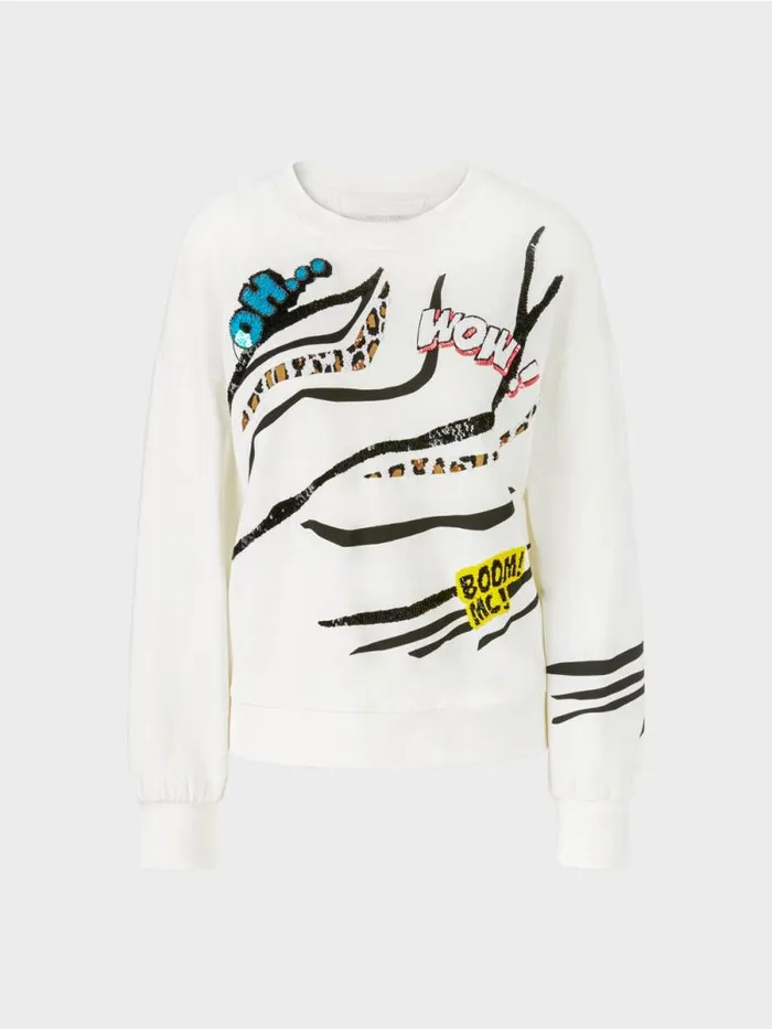 Pullover and Sweatshirts Damen Marc Cain Sweatshirt Mit Paillettenverzierung Deep Sea