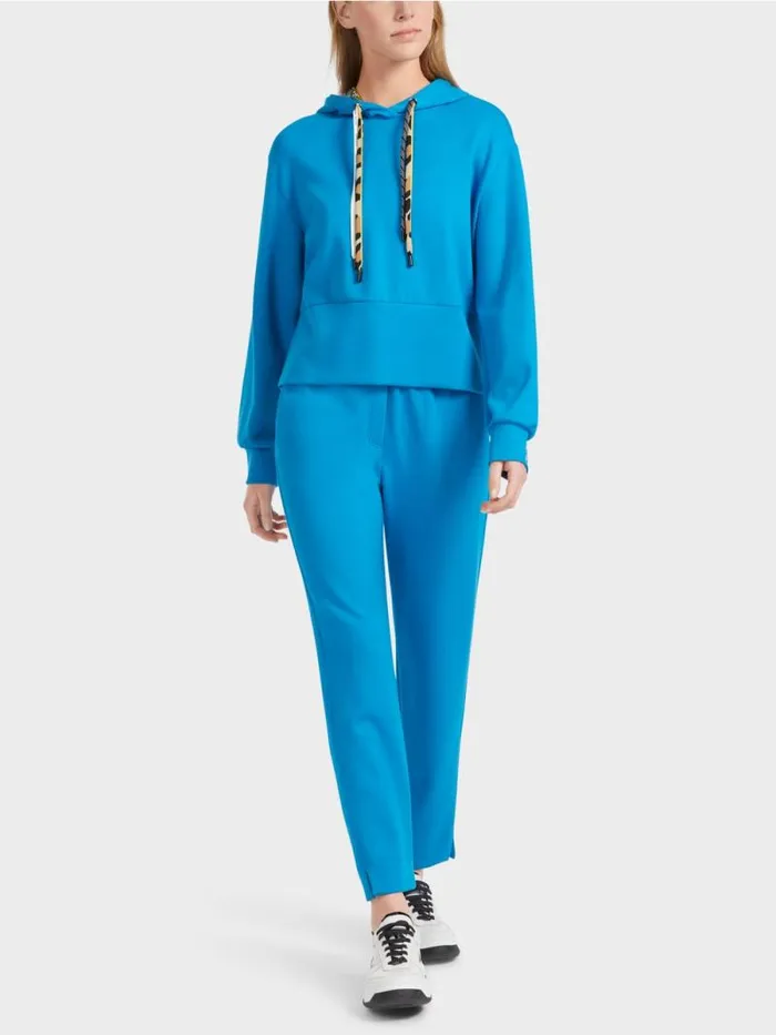 Pullover and Sweatshirts Damen Marc Cain Uni Hoodie Mit Hohem Taillenbund Deep Sea