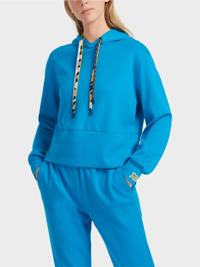 Pullover and Sweatshirts Damen Marc Cain Uni Hoodie Mit Hohem Taillenbund Deep Sea