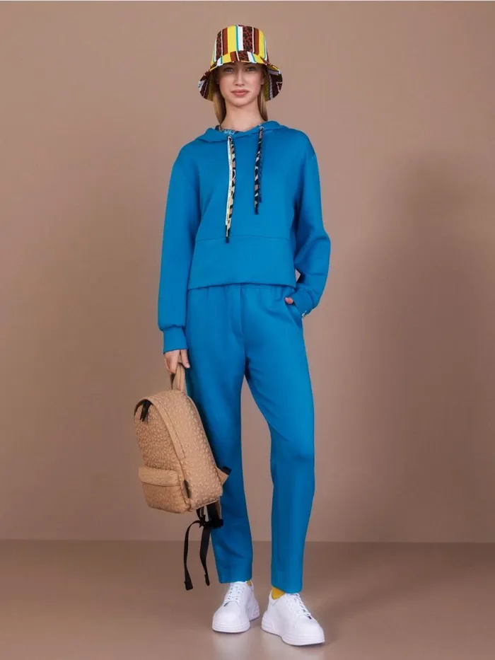 Pullover and Sweatshirts Damen Marc Cain Uni Hoodie Mit Hohem Taillenbund Deep Sea