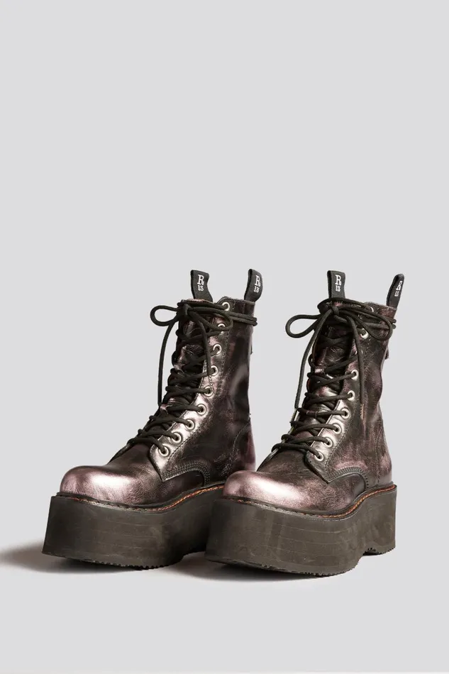 R13 Boots Women DOUBLE STACK BOOT 8211 PINK SHINE COMBAT BOOTS