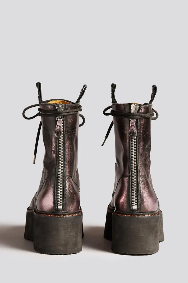 R13 Boots Women DOUBLE STACK BOOT 8211 PINK SHINE COMBAT BOOTS