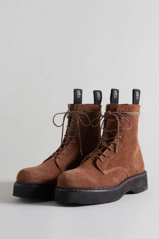 R13 Boots Women SINGLE STACK BOOT 8211 BROWN SUEDE