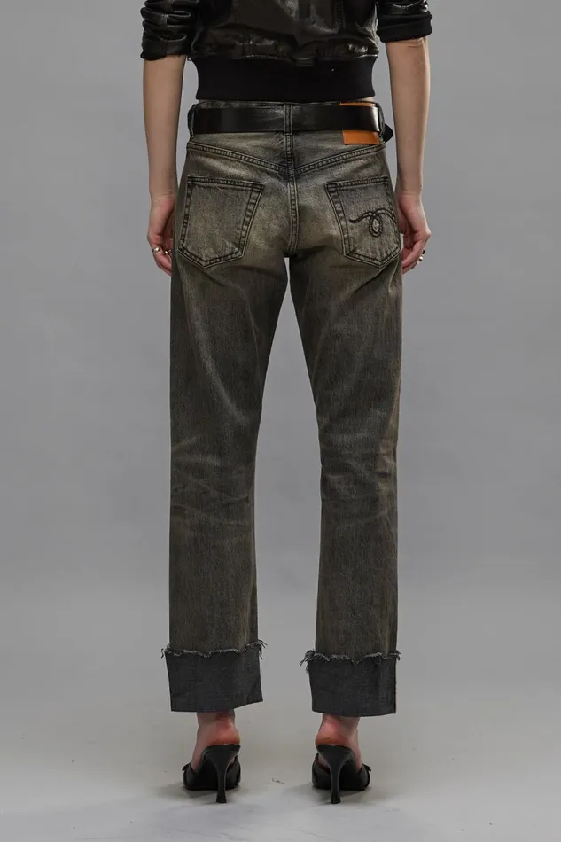 R13 Boyfriend Women CUFFED ROMEO JEANS 8211 HAYNE SELVEDGE BLACK