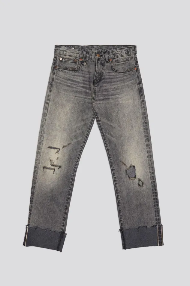 R13 Boyfriend Women CUFFED ROMEO JEANS 8211 HAYNE SELVEDGE BLACK