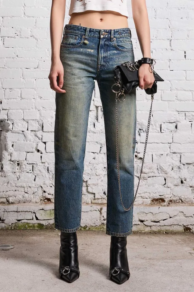 R13 Boyfriend Women ROMEO JEAN 8211 SPLATTERED CLINTON BLUE