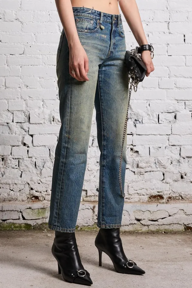R13 Boyfriend Women ROMEO JEAN 8211 SPLATTERED CLINTON BLUE