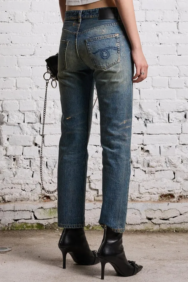 R13 Boyfriend Women ROMEO JEAN 8211 SPLATTERED CLINTON BLUE