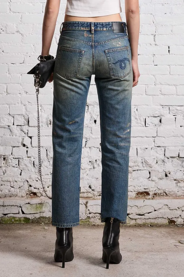 R13 Boyfriend Women ROMEO JEAN 8211 SPLATTERED CLINTON BLUE