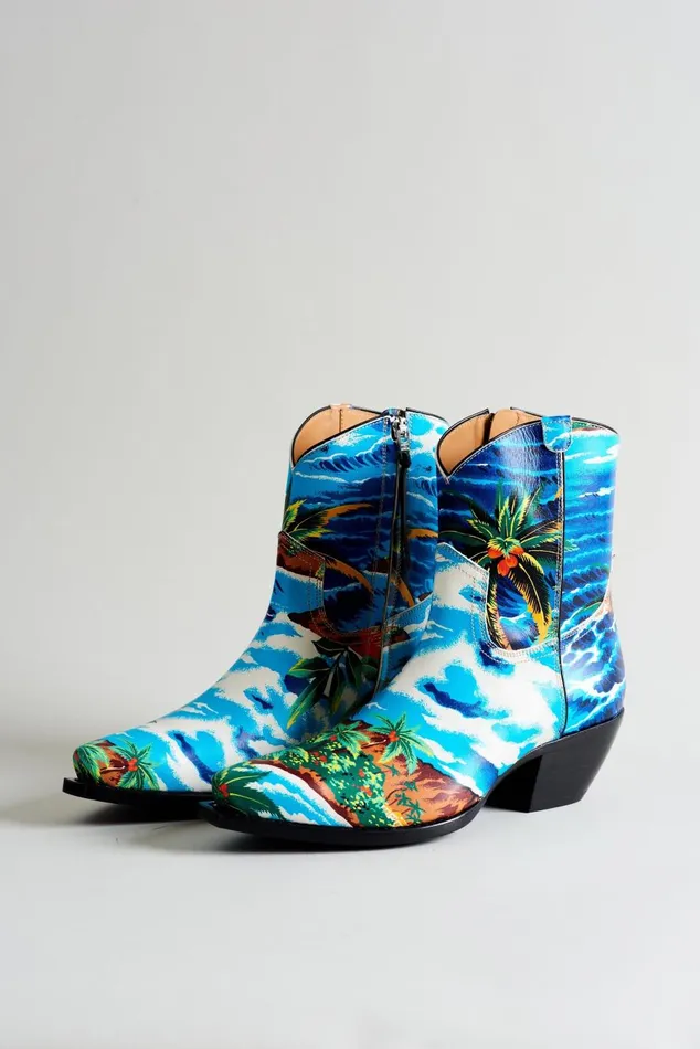 R13 Cowboys Women COWBOY ANKLE BOOT 8211 TURQUOISE WAVE