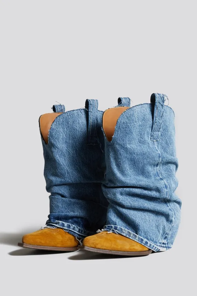 R13 Cowboys Women LOW RIDER COWBOY BOOT 8211 DENIM SLEEVE FOOTWEAR