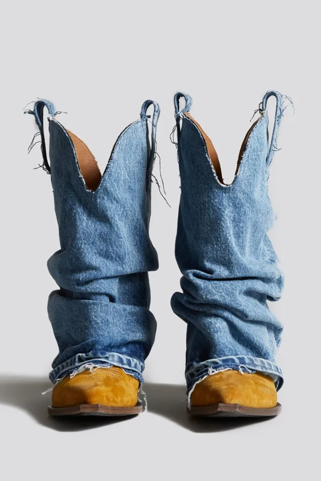 R13 Cowboys Women LOW RIDER COWBOY BOOT 8211 DENIM SLEEVE FOOTWEAR