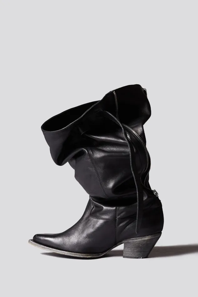 R13 Cowboys Women SLOUCH COWBOY BOOT 8211 BLACK LEATHER
