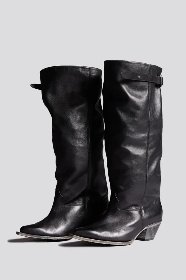 R13 Cowboys Women SLOUCH COWBOY BOOT 8211 BLACK LEATHER