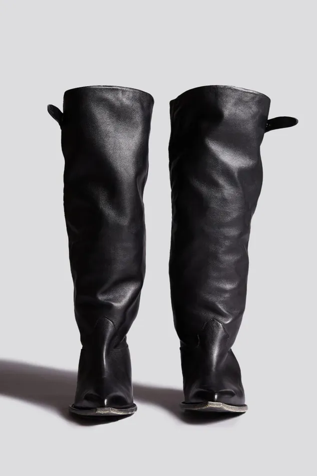 R13 Cowboys Women SLOUCH COWBOY BOOT 8211 BLACK LEATHER