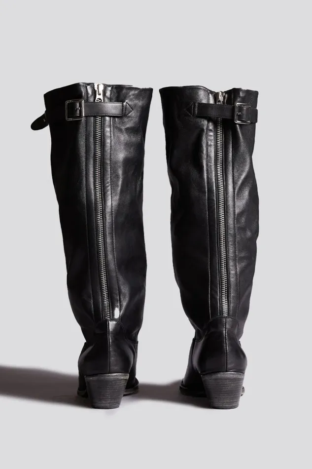 R13 Cowboys Women SLOUCH COWBOY BOOT 8211 BLACK LEATHER