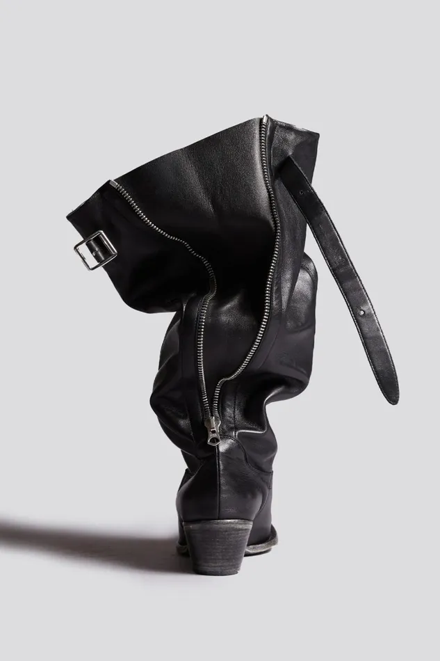 R13 Cowboys Women SLOUCH COWBOY BOOT 8211 BLACK LEATHER