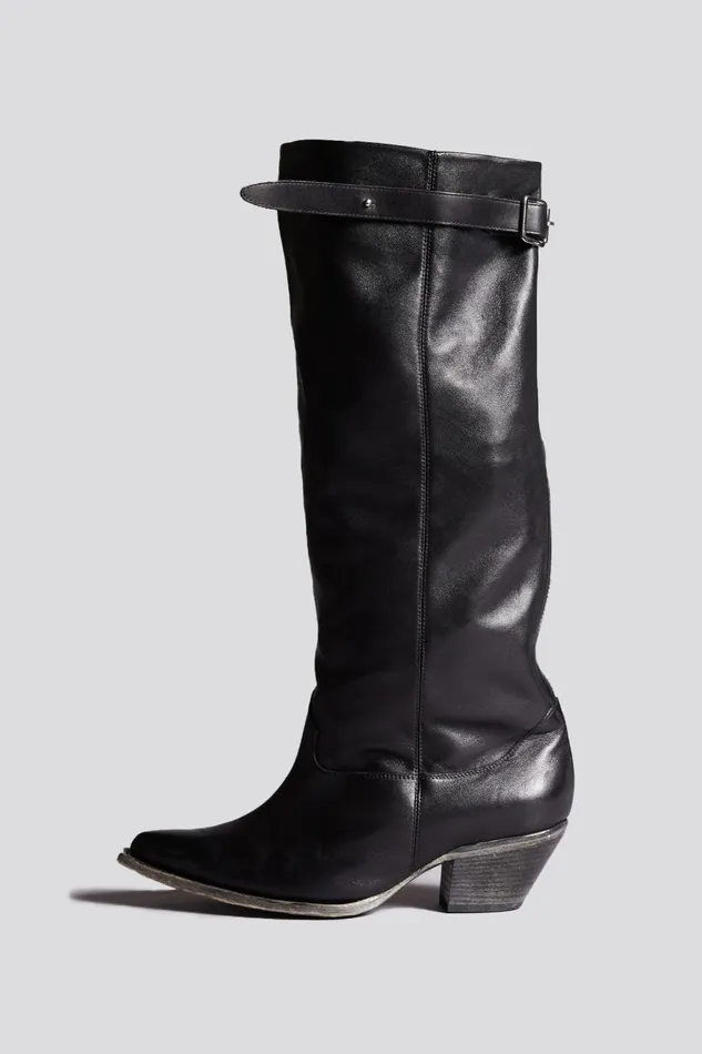 R13 Cowboys Women SLOUCH COWBOY BOOT 8211 BLACK LEATHER