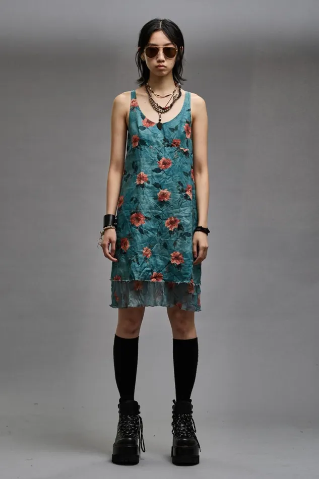 R13 Dresses and Skirts Women LAYERED FLOUNCE TANK SLIP 8211 BLUE FLORAL