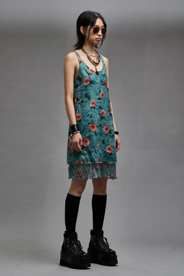 R13 Dresses and Skirts Women LAYERED FLOUNCE TANK SLIP 8211 BLUE FLORAL