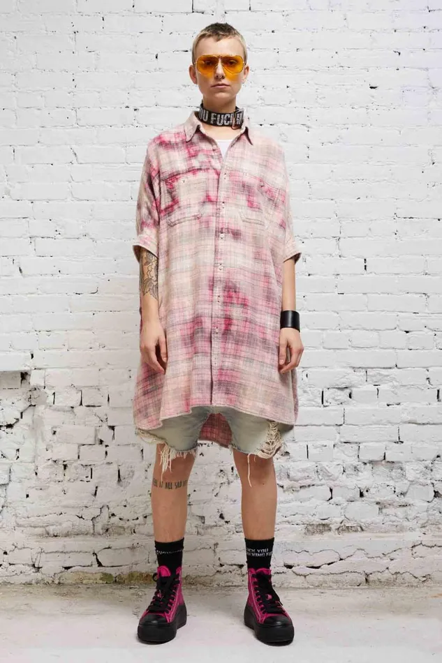 R13 Dresses and Skirts Women OVERSIZED BOXY SHIRTDRESS 8211 BLEACHED RED PLAID