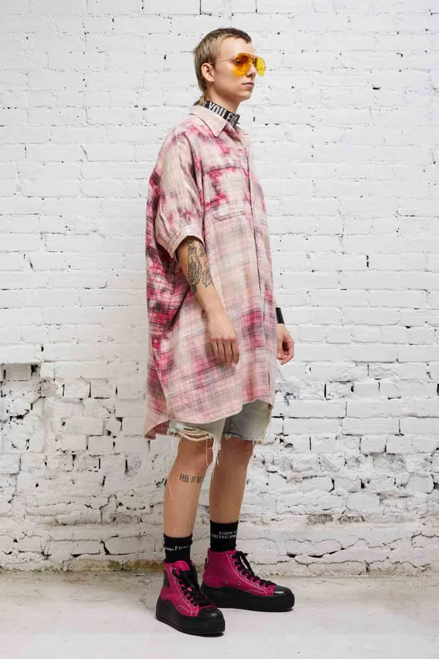 R13 Dresses and Skirts Women OVERSIZED BOXY SHIRTDRESS 8211 BLEACHED RED PLAID