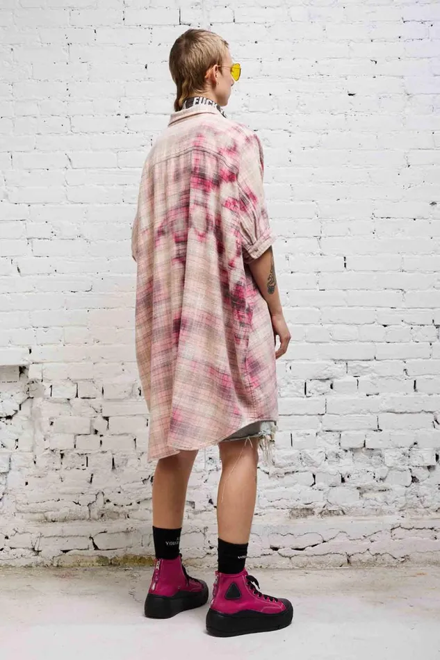 R13 Dresses and Skirts Women OVERSIZED BOXY SHIRTDRESS 8211 BLEACHED RED PLAID