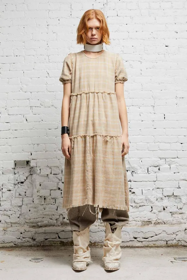R13 Dresses and Skirts Women SHREDDED RELAXED MIDI 8211 OVERDYED KHAKI PLAID