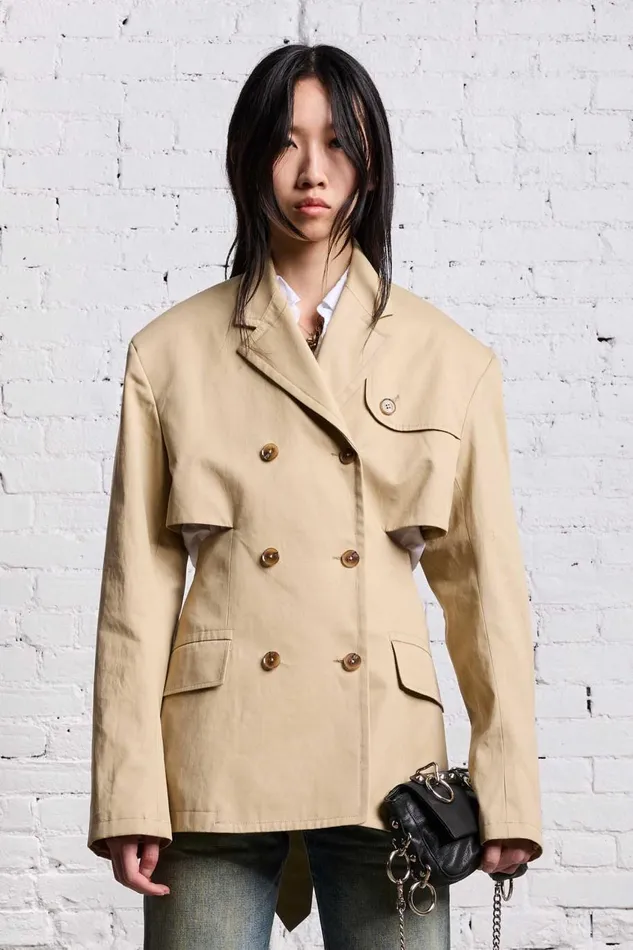R13 Jackets and Coats Women DOUBLE BREASTED OPEN BACK BLAZER 8211 LIGHT KHAKI