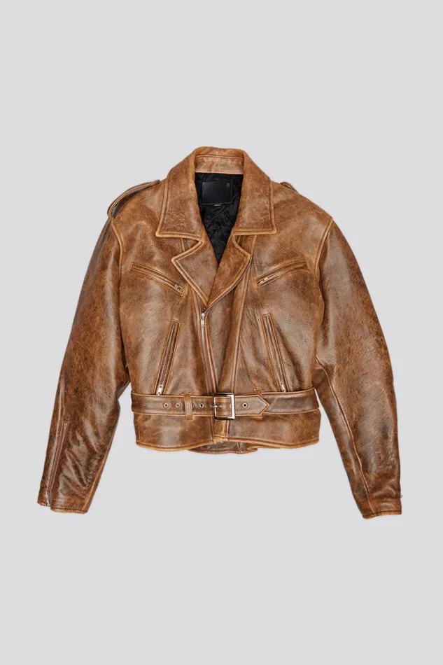 R13 Jackets and Coats Women EXAGGERATED SHOULDER MOTORCYCLE JACKET 8211 BROWN LEATHER