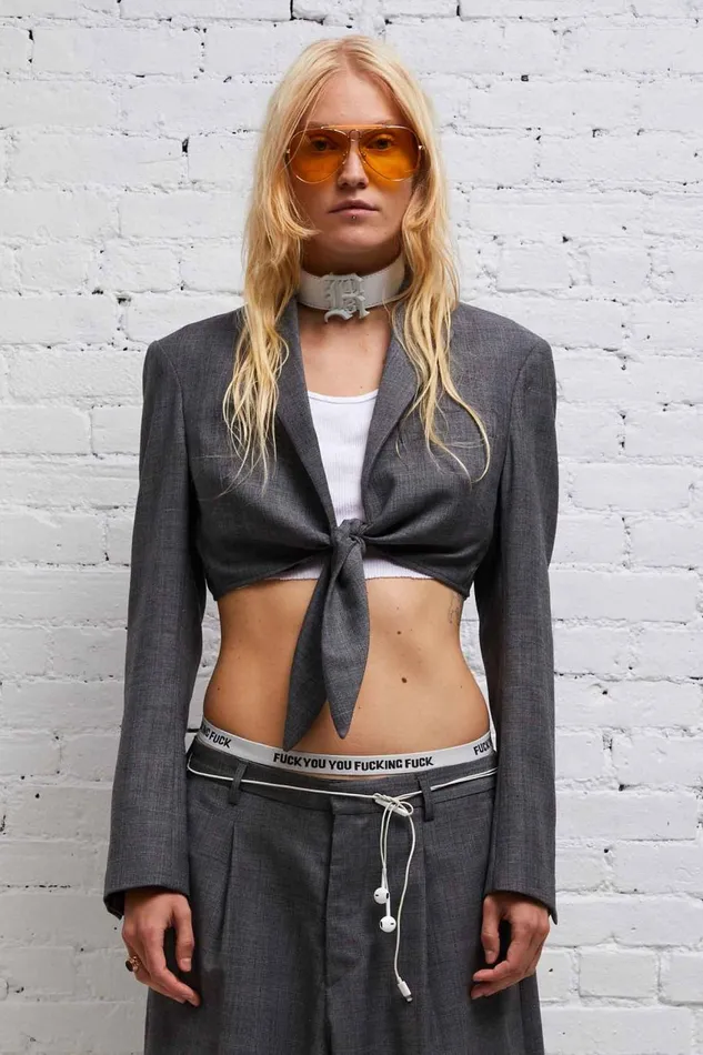 R13 Jackets and Coats Women FRONT TIE CROPPED BLAZER 8211 GLEN PLAID