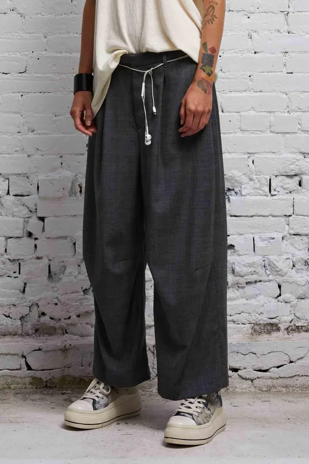 R13 Pants and Shorts Women CROPPED WIDE LEG TROUSER 8211 DARK GLEN PLAID