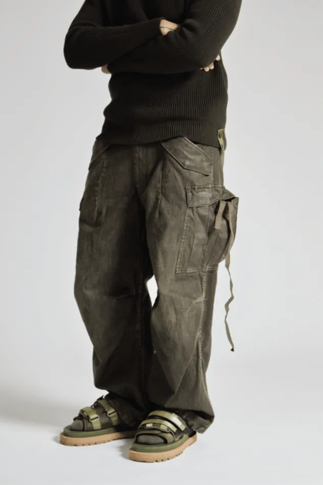 R13 Sale Men MARK MILITARY CARGO PANTS 8211 BLACK CANVAS