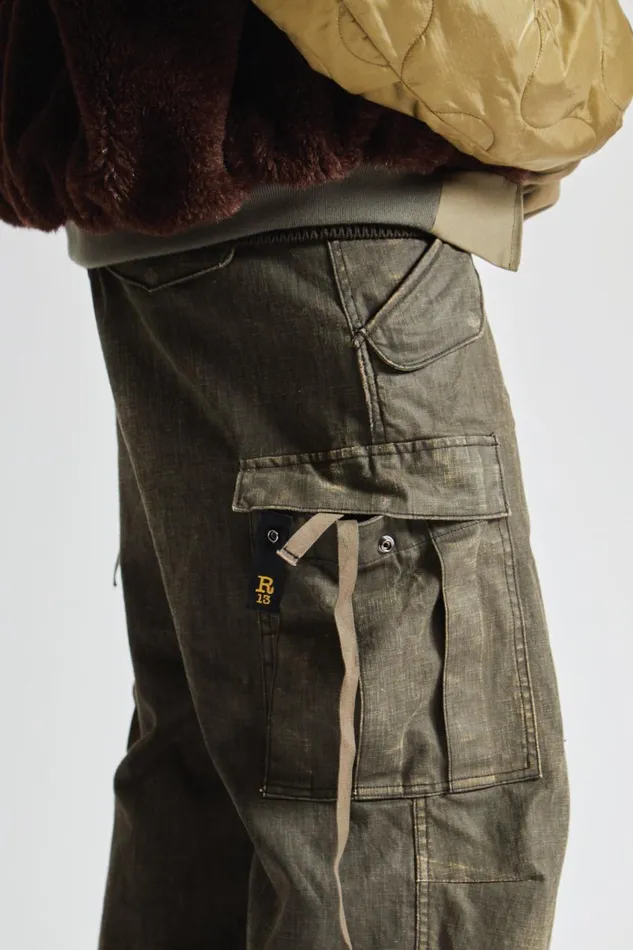 R13 Sale Men MARK MILITARY CARGO PANTS 8211 BLACK CANVAS