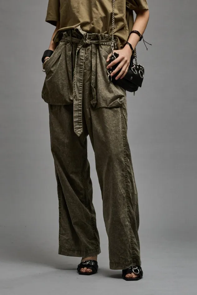 R13 Sale Women BELTED UTILITY PANT 8211 OLIVE GARMENT DYE