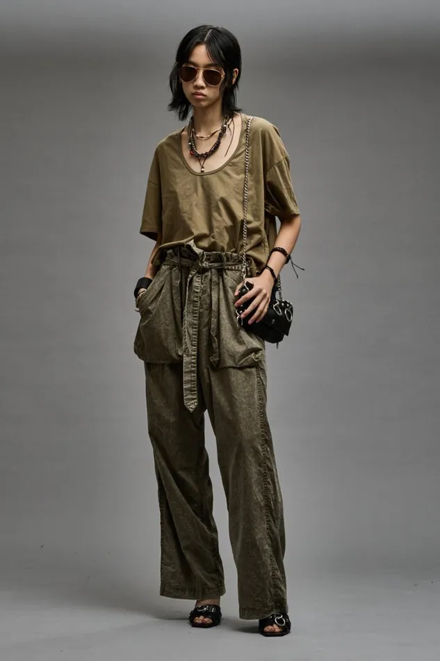R13 Sale Women BELTED UTILITY PANT 8211 OLIVE GARMENT DYE