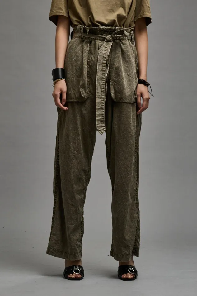 R13 Sale Women BELTED UTILITY PANT 8211 OLIVE GARMENT DYE