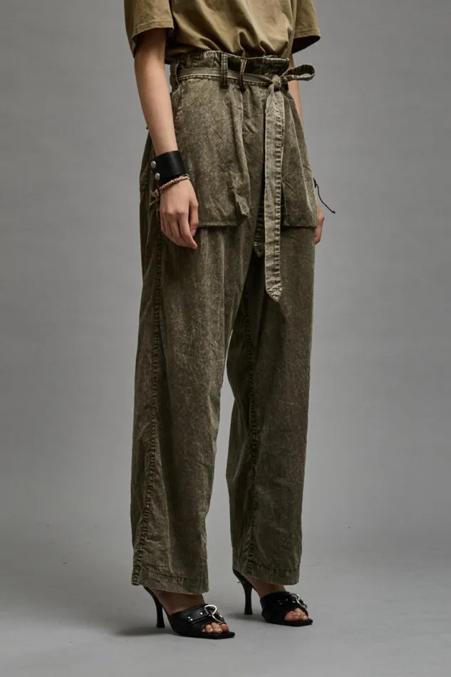 R13 Sale Women BELTED UTILITY PANT 8211 OLIVE GARMENT DYE